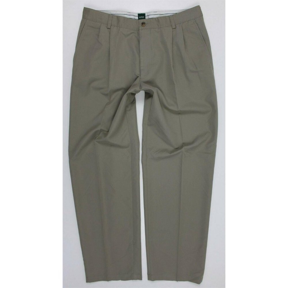 NWT Hugo Boss Roberts Pleated Front Dress Pants MENS 36 x 32 Khaki Rayon